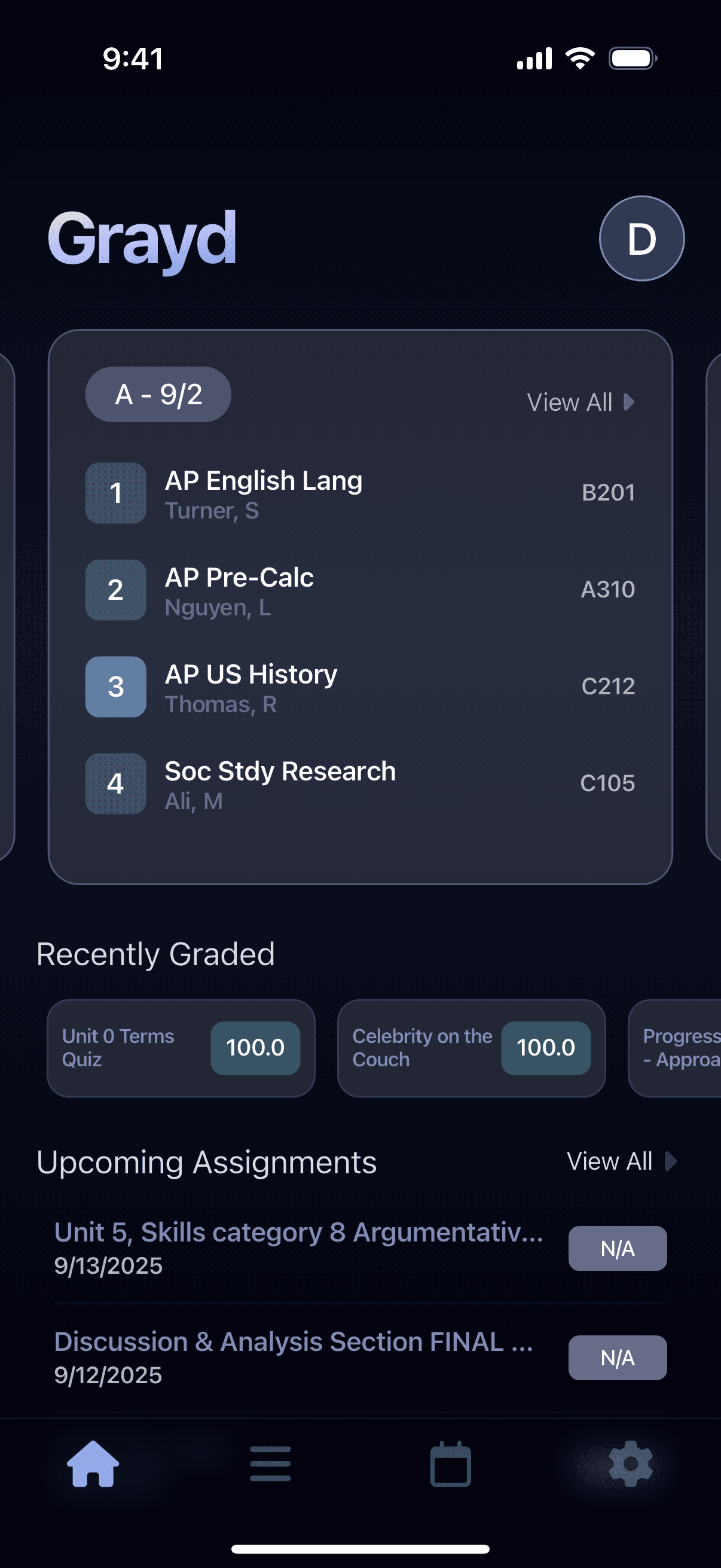 Grayd app screenshot IMG_8171.PNG - Academic companion app interface