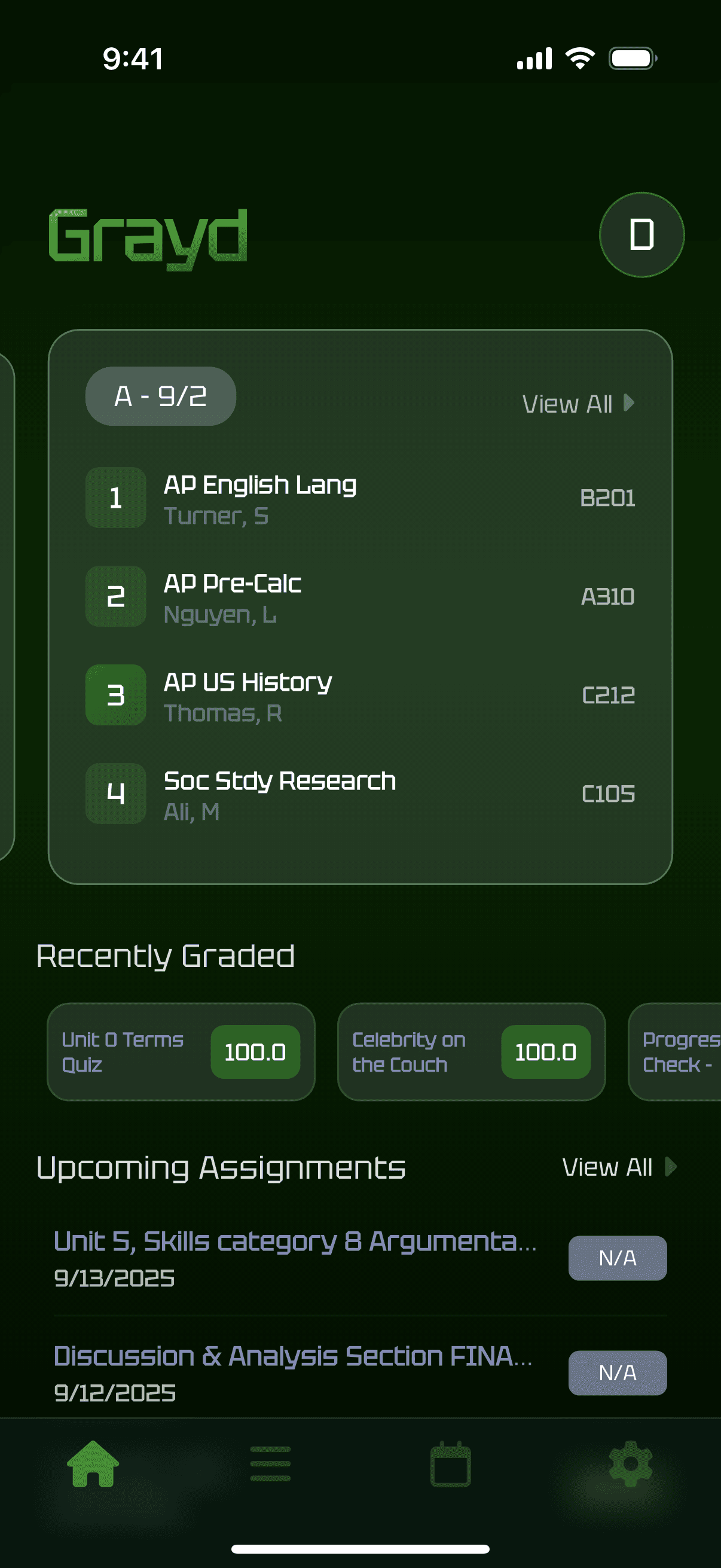 Grayd app screenshot IMG_8193.PNG - Academic companion app interface