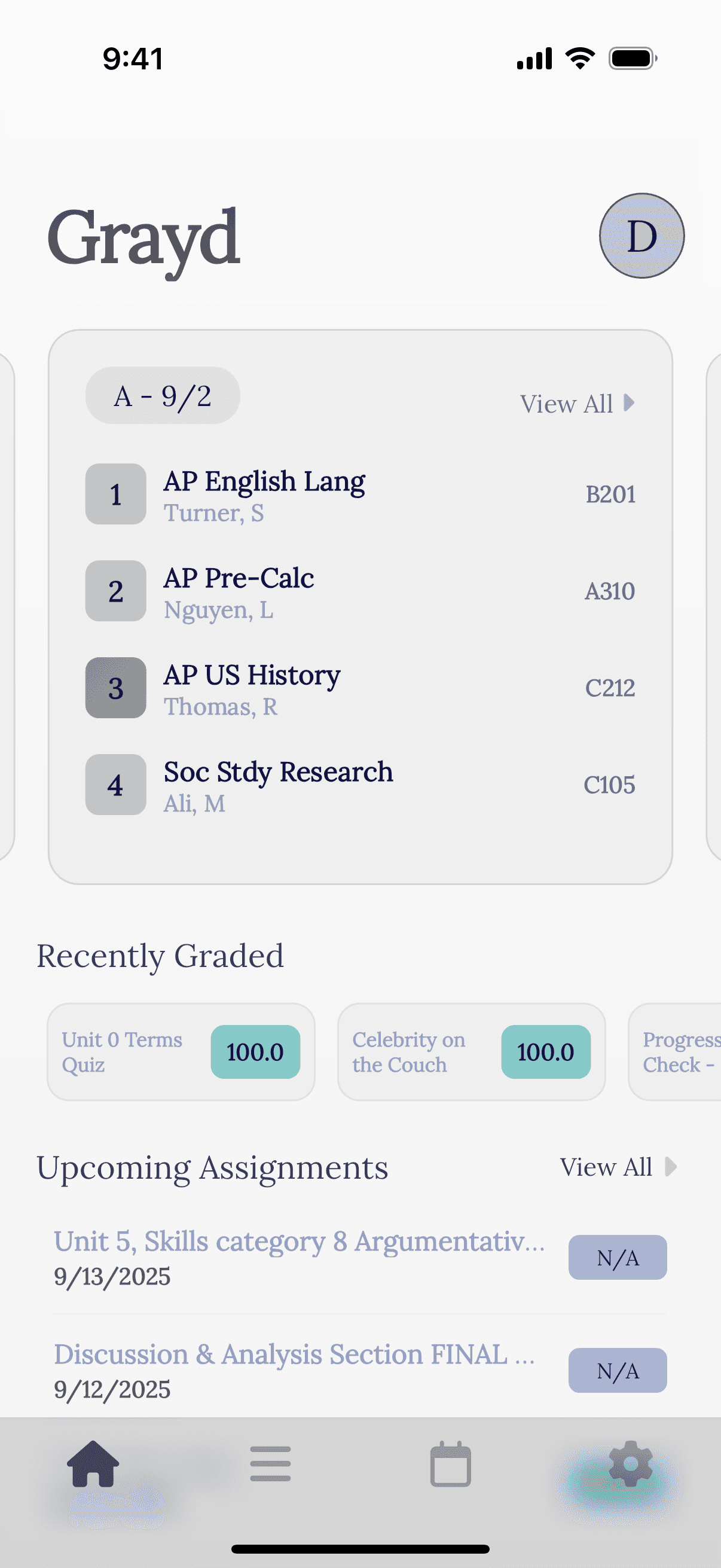 Grayd app screenshot IMG_8199.PNG - Academic companion app interface