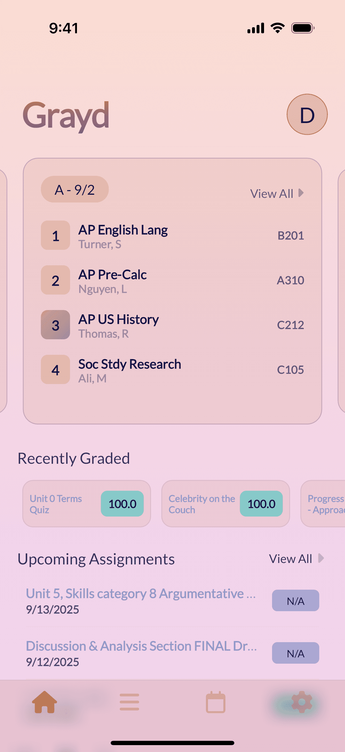 Grayd app screenshot IMG_8201.PNG - Academic companion app interface