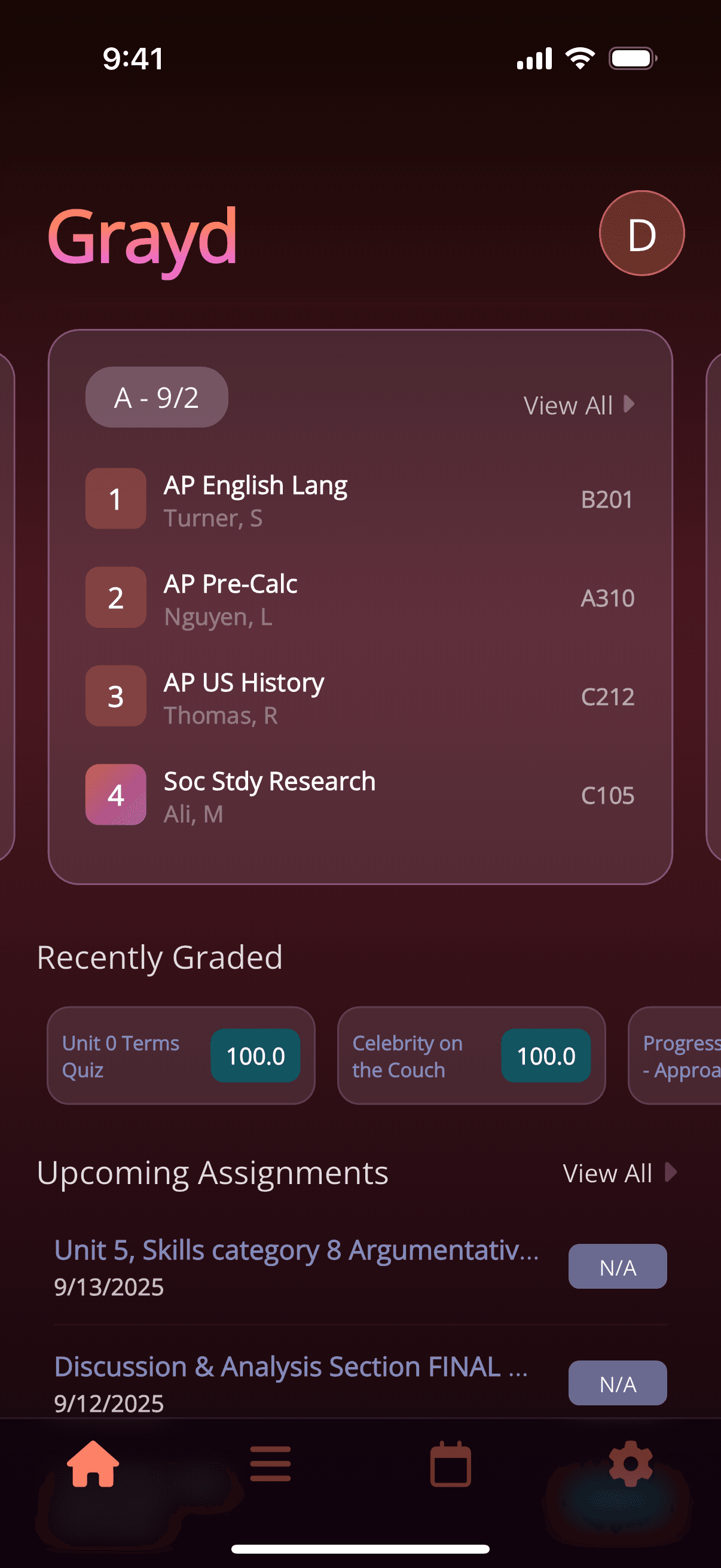 Grayd app screenshot IMG_8204.PNG - Academic companion app interface