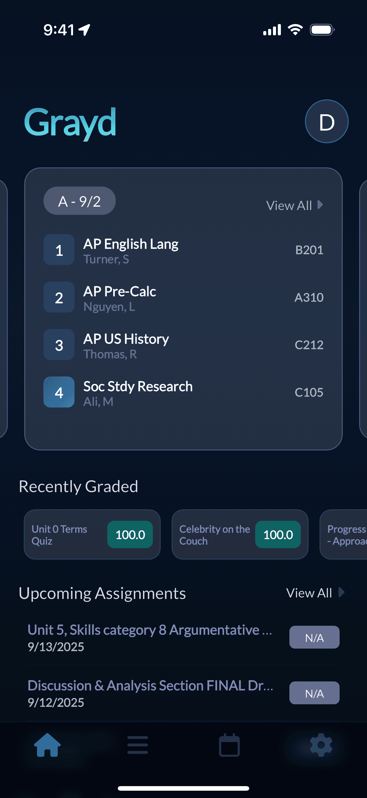 Grayd app screenshot IMG_8205.PNG - Academic companion app interface