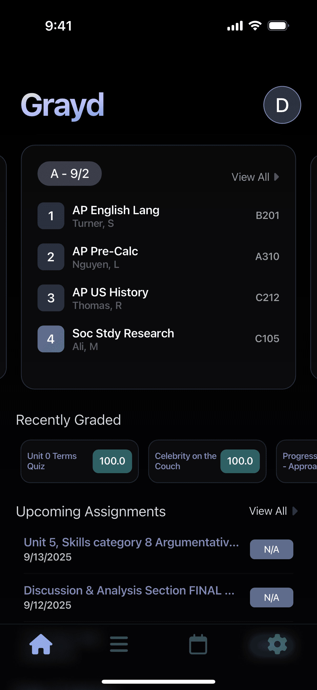Grayd app screenshot IMG_8211.PNG - Academic companion app interface