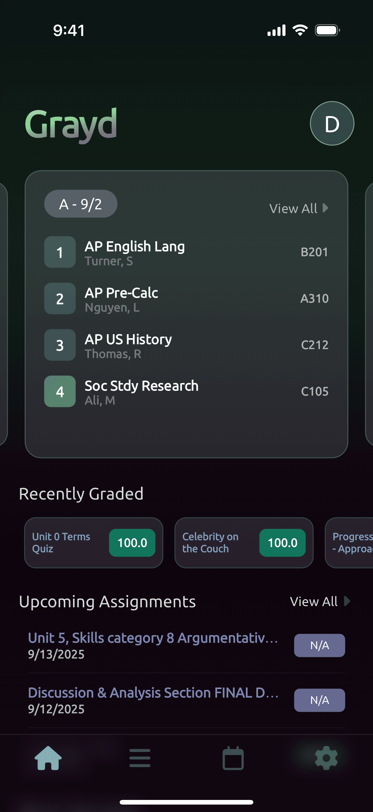 Grayd app screenshot IMG_8213.PNG - Academic companion app interface