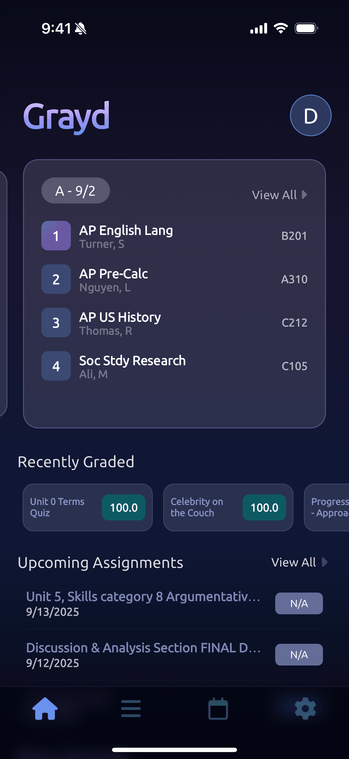 Grayd app screenshot IMG_8240.PNG - Academic companion app interface