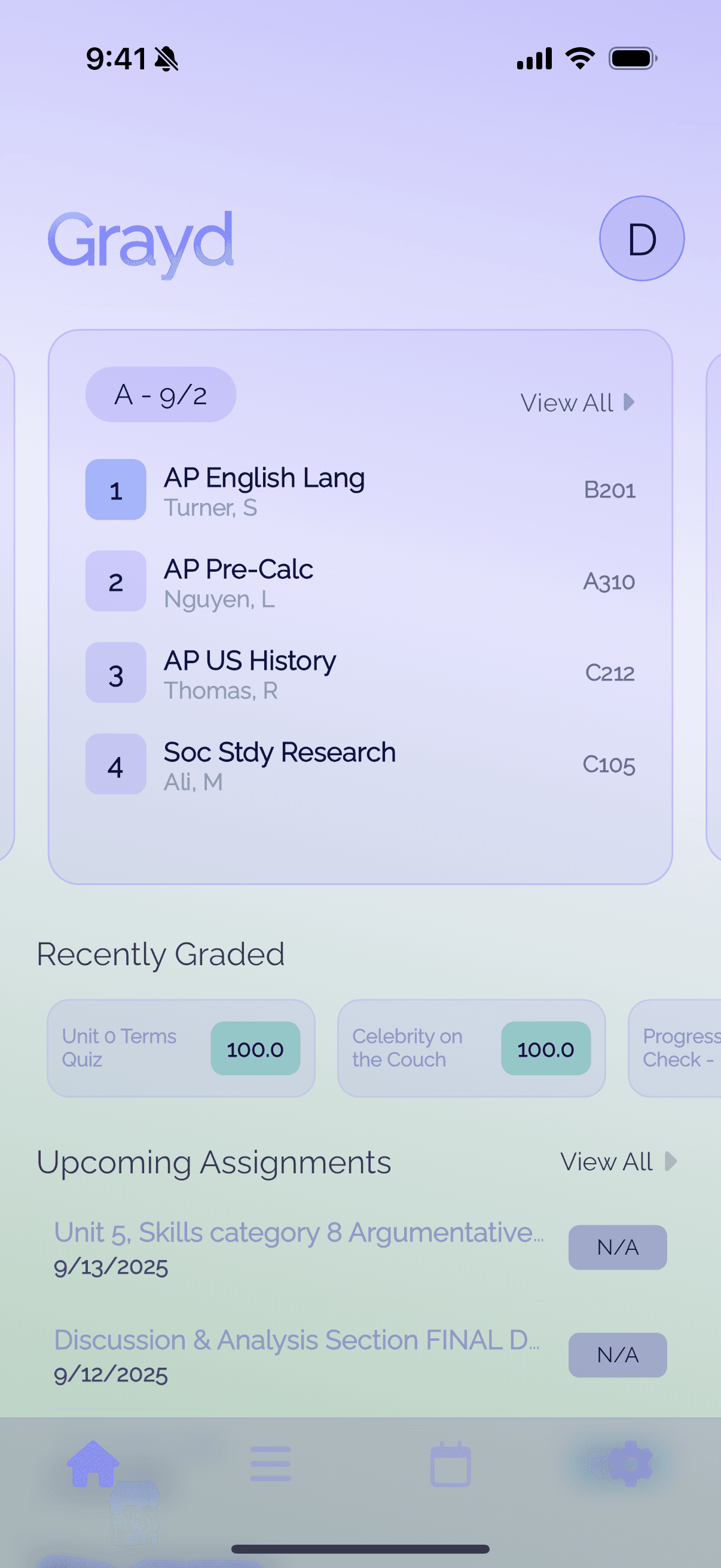 Grayd app screenshot IMG_8267.PNG - Academic companion app interface