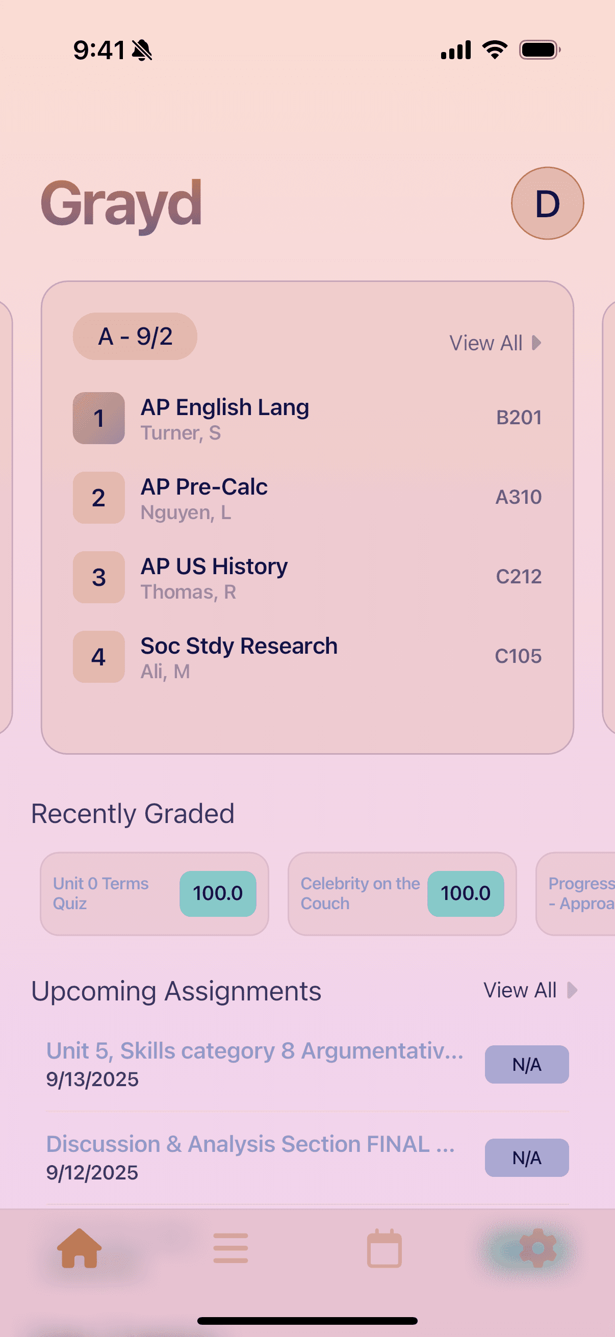 Grayd app screenshot IMG_8272.PNG - Academic companion app interface