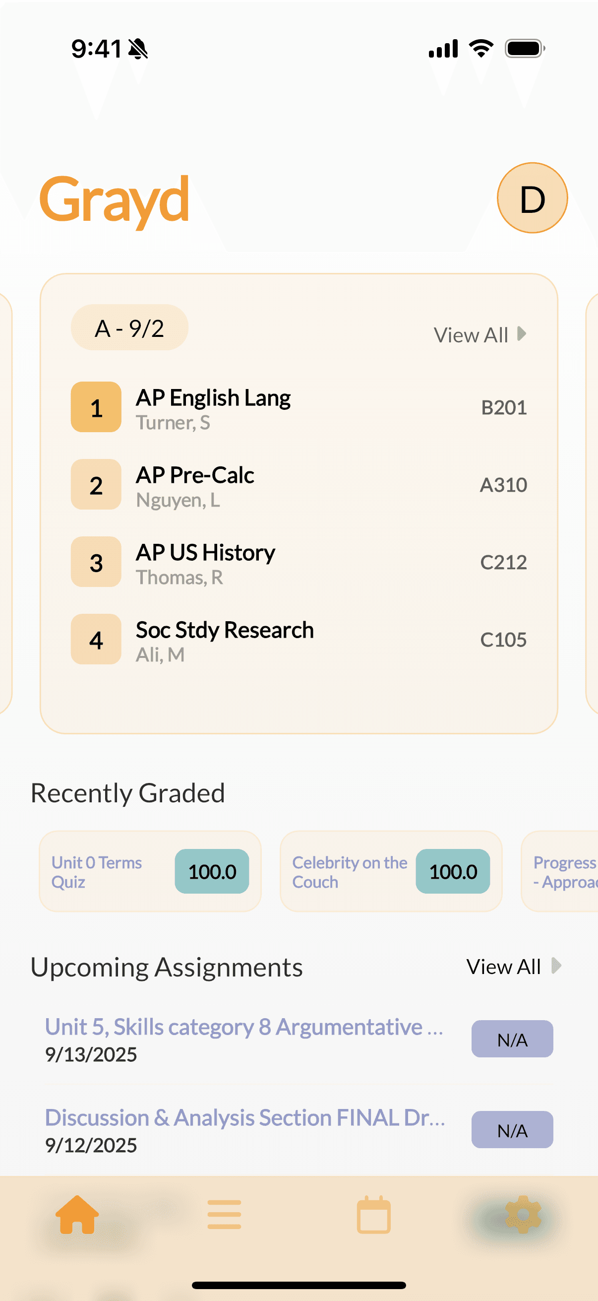 Grayd app screenshot IMG_8277.PNG - Academic companion app interface
