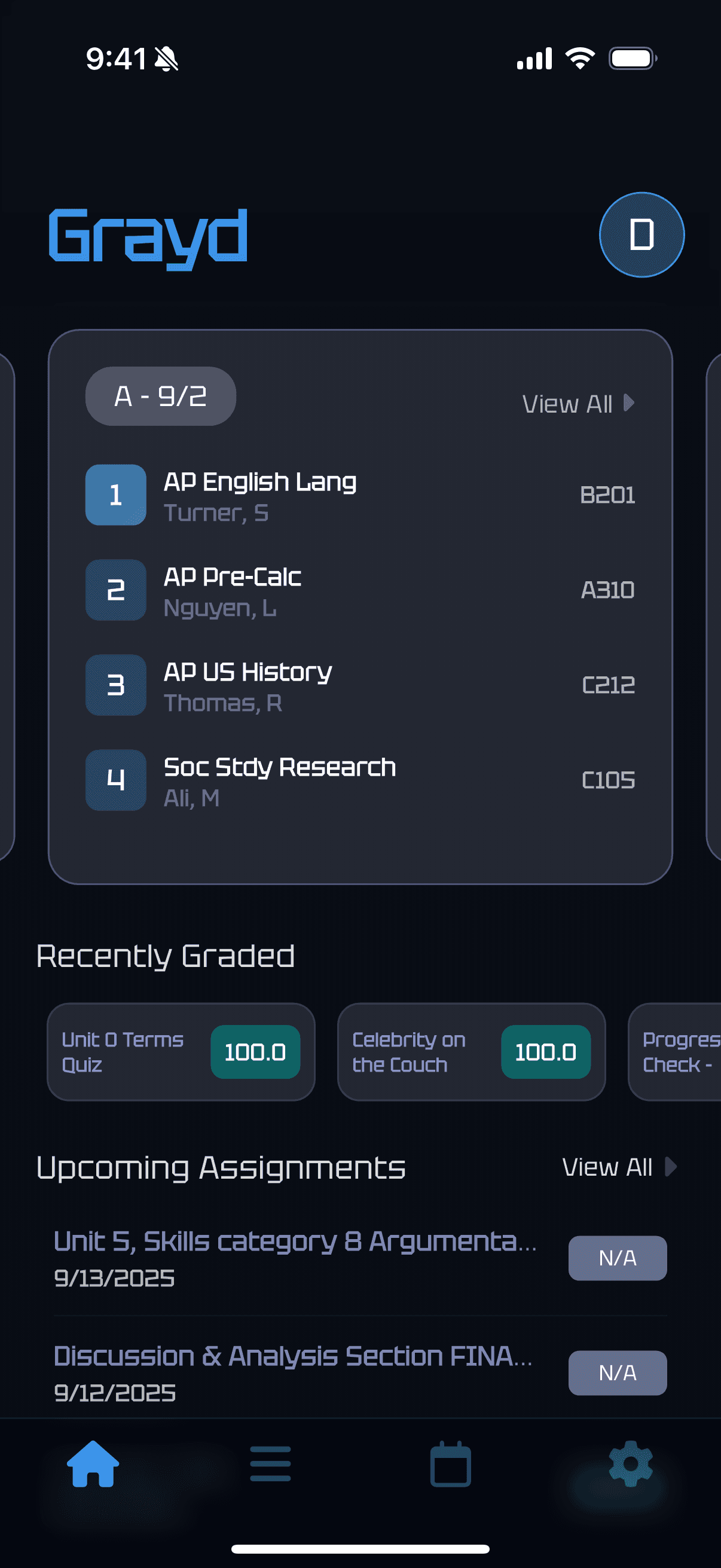 Grayd app screenshot IMG_8280.PNG - Academic companion app interface