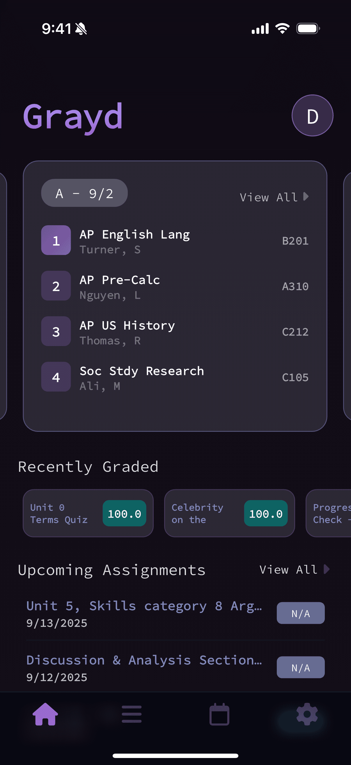 Grayd app screenshot IMG_8283.PNG - Academic companion app interface